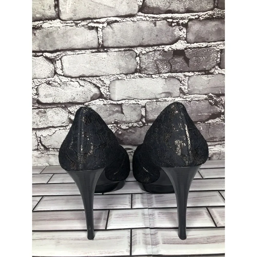 Tory Burch Black Leather Floral Fabric Platform Stiletto High Heels Women Sz 8M - Picture 6 of 16